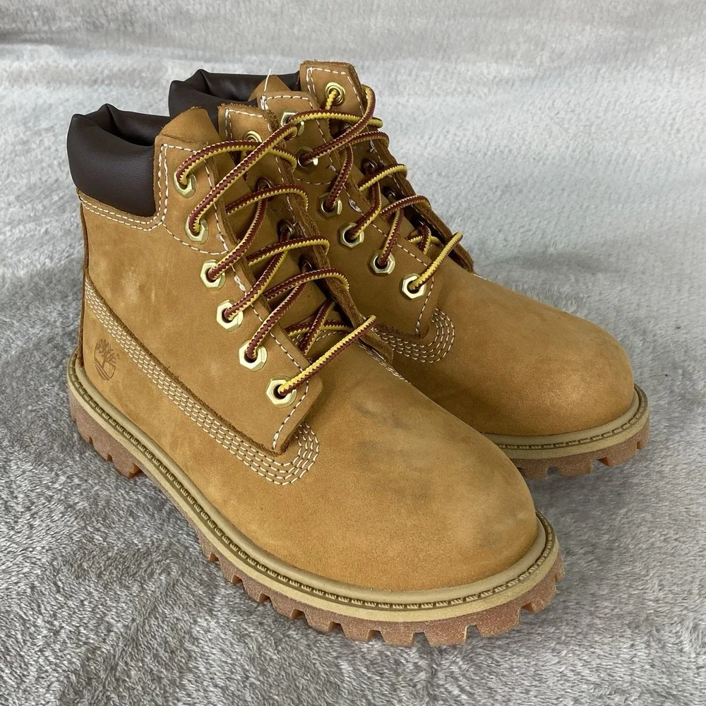Timberland Premium 6 inch Kids Boys Boots Size 12 Wheat Nubuck Waterproof NEW